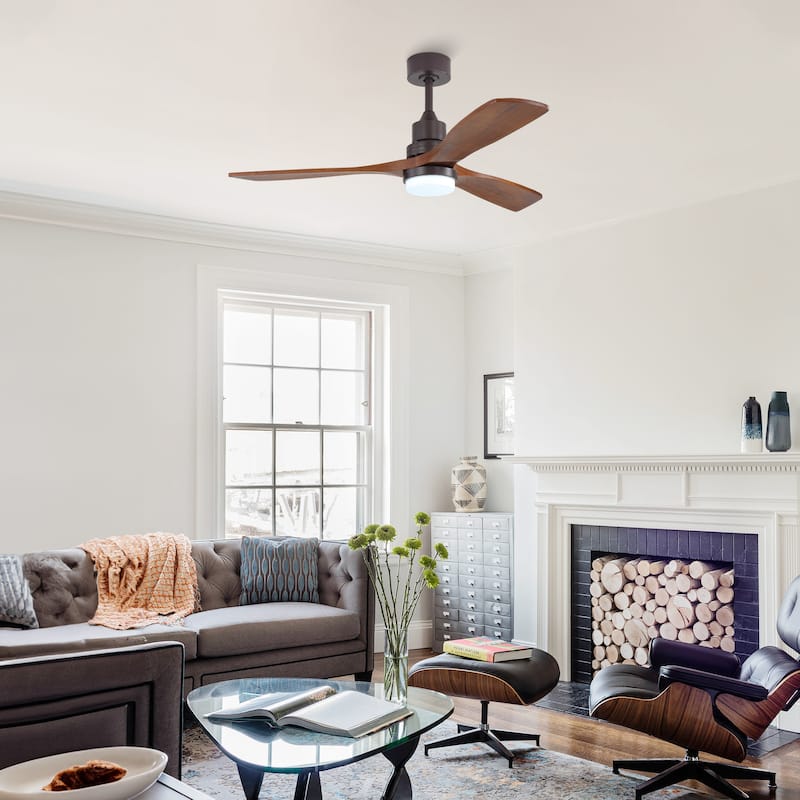 52 Inch Ceiling Fan with LED Light - 3 Adjustable Color Temperatures, Memory Function - Coffee