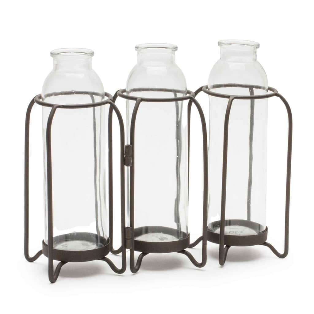 Glass Bottle Vases with Stand - 9.25" - Clear