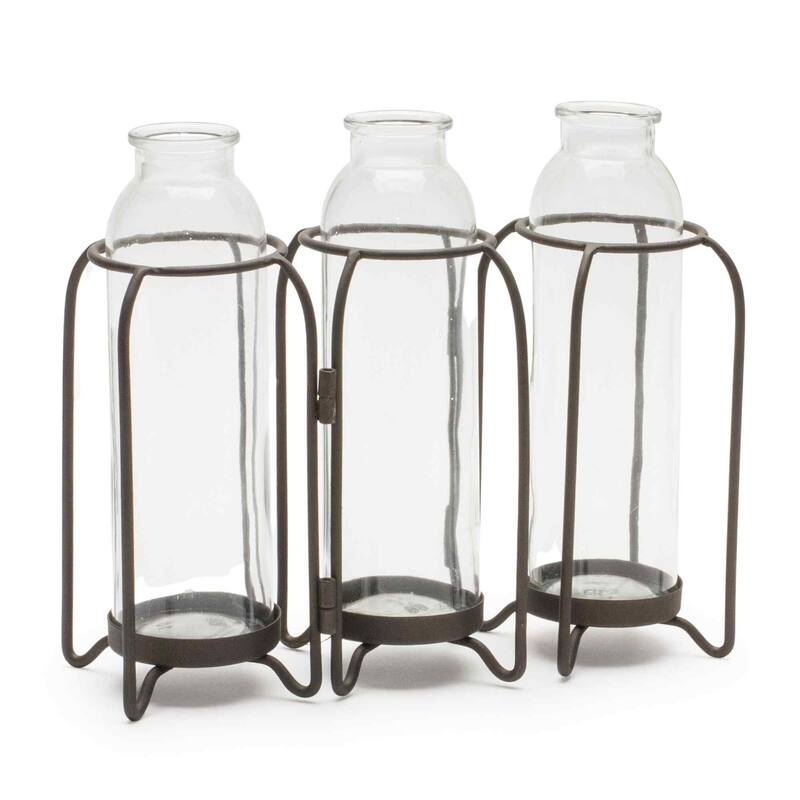 Glass Bottle Vases with Stand - 9.25" - Clear