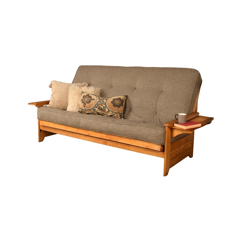 Somette Phoenix Queen-size Futon Set in Butternut Finish with Linen Mattress