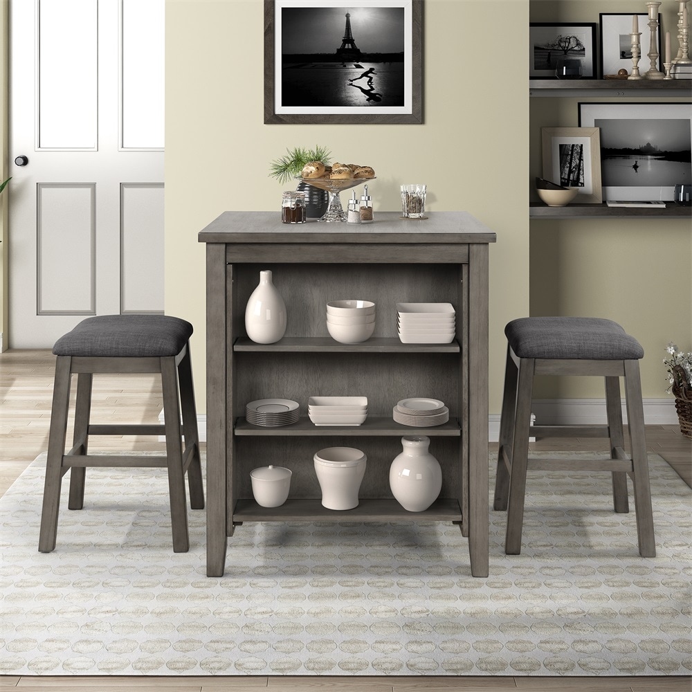 Square counter height store table with storage