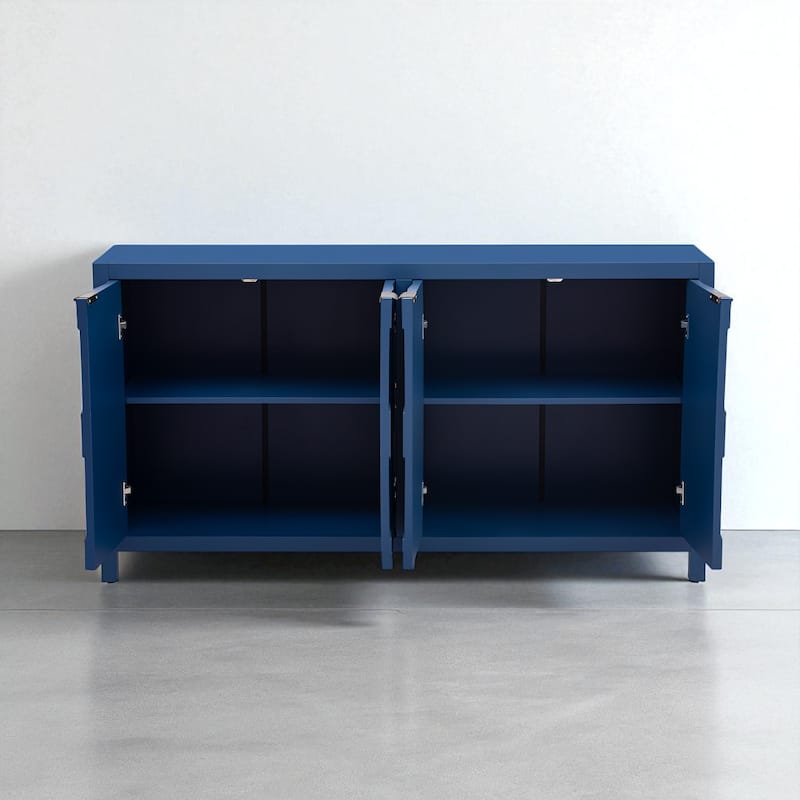 Luxurious Four-Door Sideboard with Honeycomb Pattern and Vintage Metal Handles - 59.60" MDF Cabinet