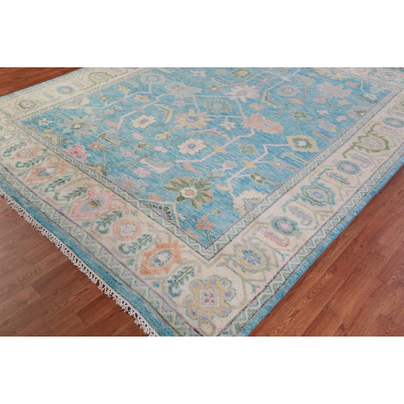 Hand Knotted Oriental 100% Wool Carpet Transitional All-Over Navy Blue & Blues Oushak Area Rug - 9' 8'' X 8' 0''