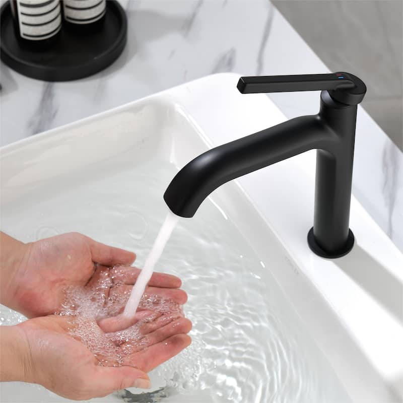 Modland 9''H Bathroom Sink Faucet Single Hole Singel Handle, Black/Gold - Matte Black