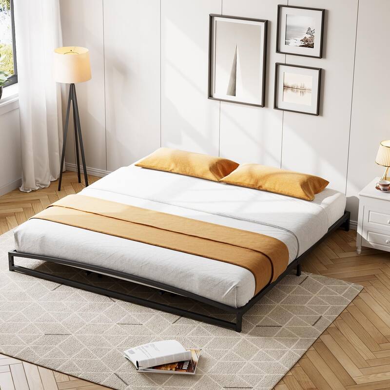 Low Bed Frame，Metal Platform Bed Frame with Arch Design