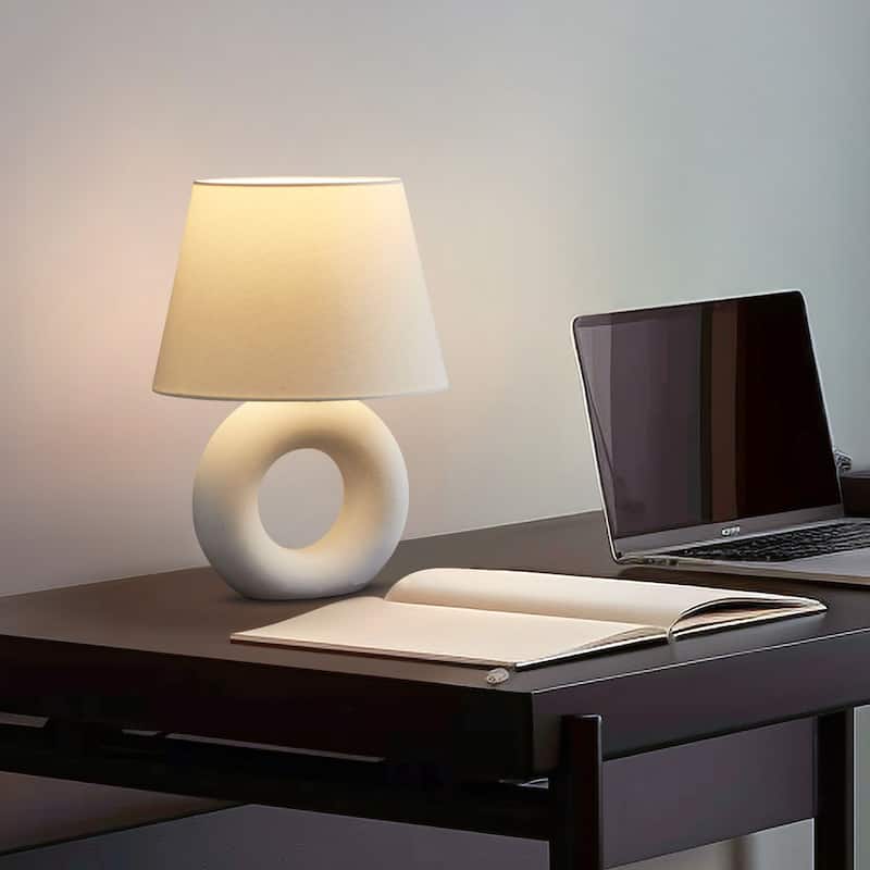 Brightech Chloe 15.5" Off-White Beige Standard Super Bright LED Traditional Table Lamp with Off-White Cream Fabric Empire Shade