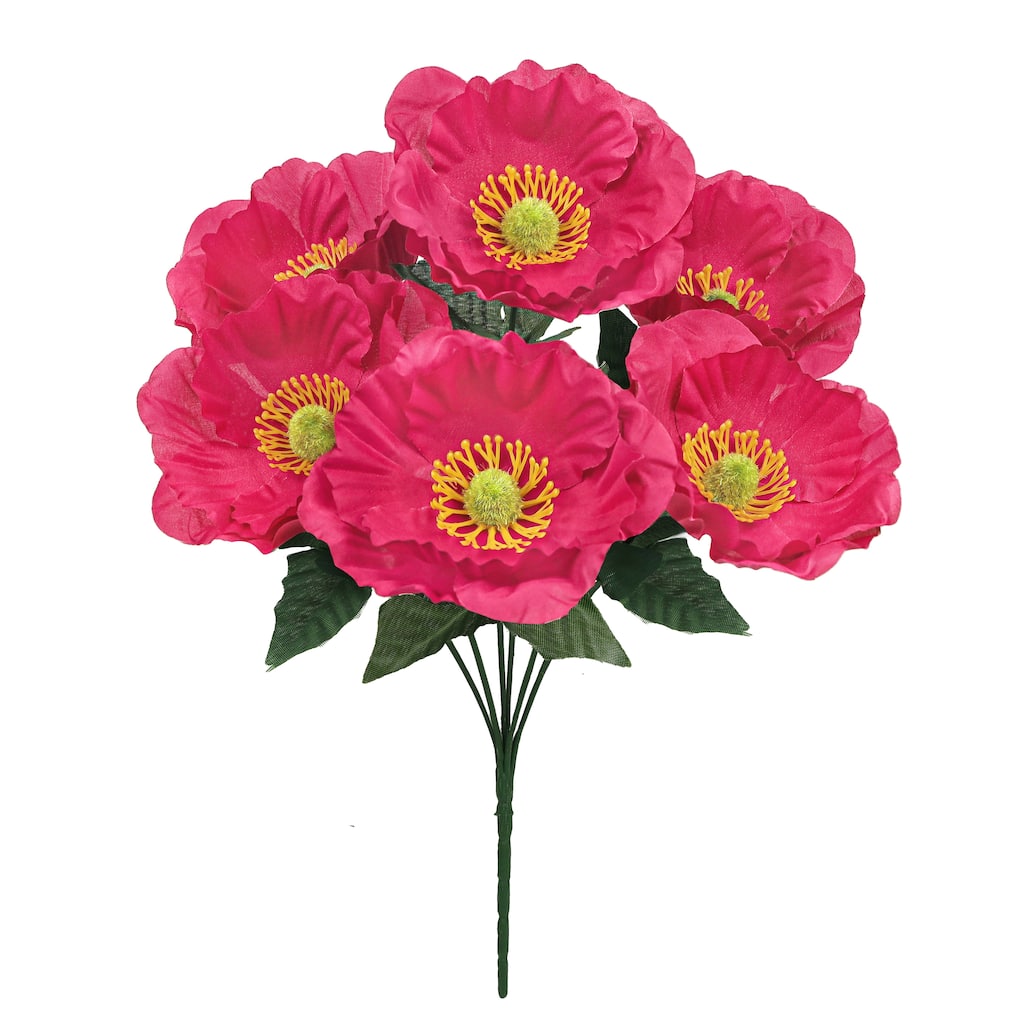 Set of 12 Hot Pink Artificial Poppy Flower Stem Bush Bouquet 14in - 14" L x 8" W x 8" DP