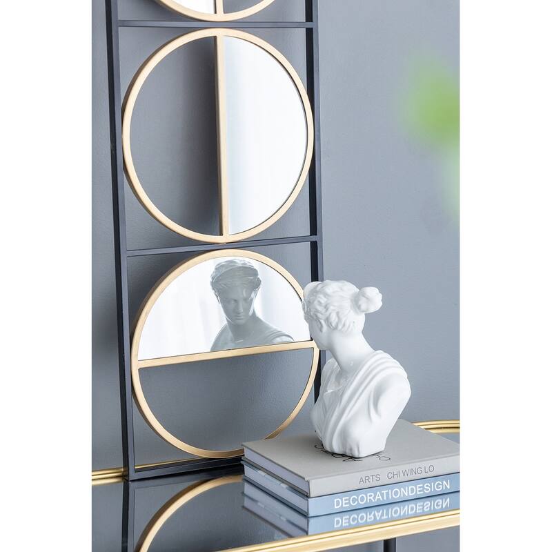 Eclectic Styling Metal Beaded Wall Mirror with Contemporary Design - Gold + Black