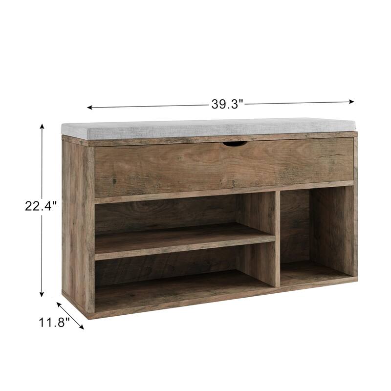 Shoe Storage Bench with a Cushioned Seat and 2 Tiers of Shelves