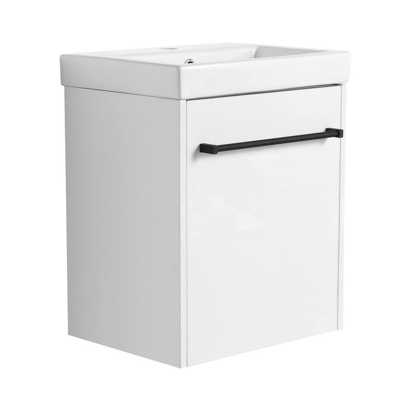 18'' Wall-Mounted Bathroom Vanity with Ceramic Sink, Soft-Close Door, and Storage for Small Spaces
