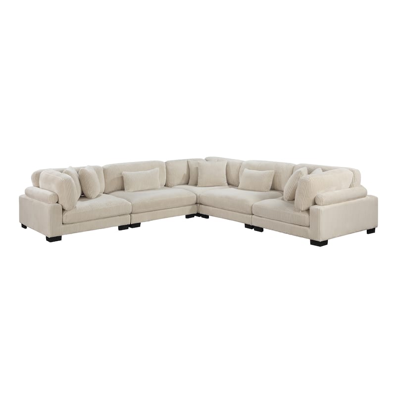 Braidy Corduroy 5-Piece Modular Sectional Sofa - Beige