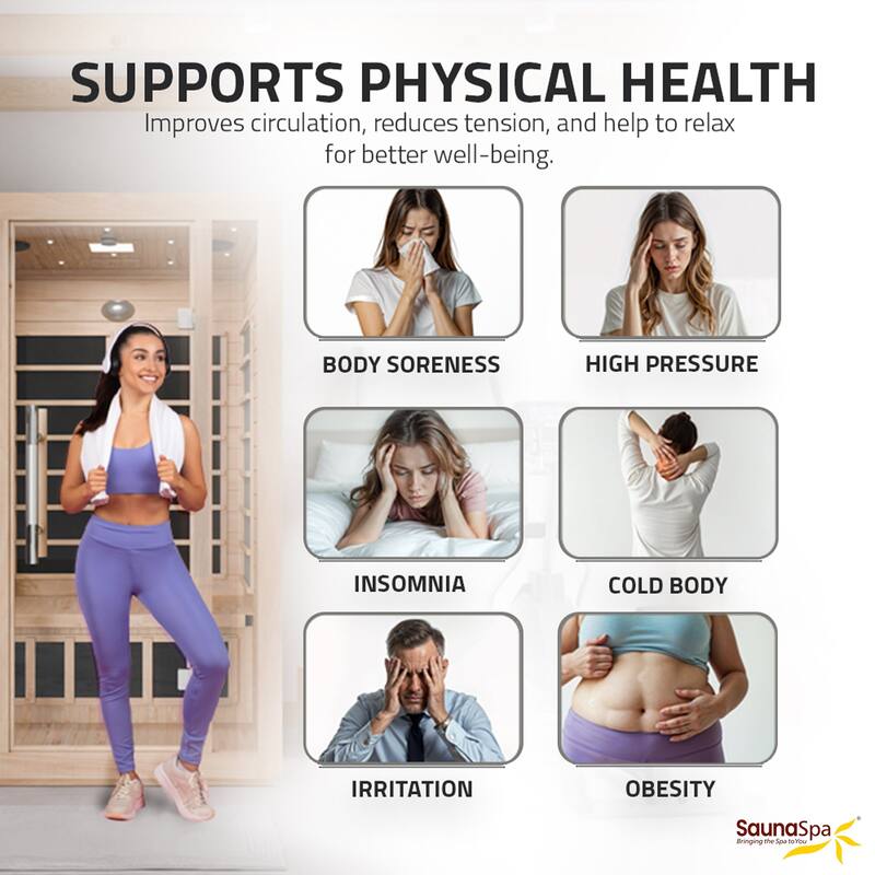 SaunaSpa 2-Person 1.8KW Carbon FAR Infrared Infrared Hemlock Wooden Indoor Home Sauna Room with LED Touch Control Panel