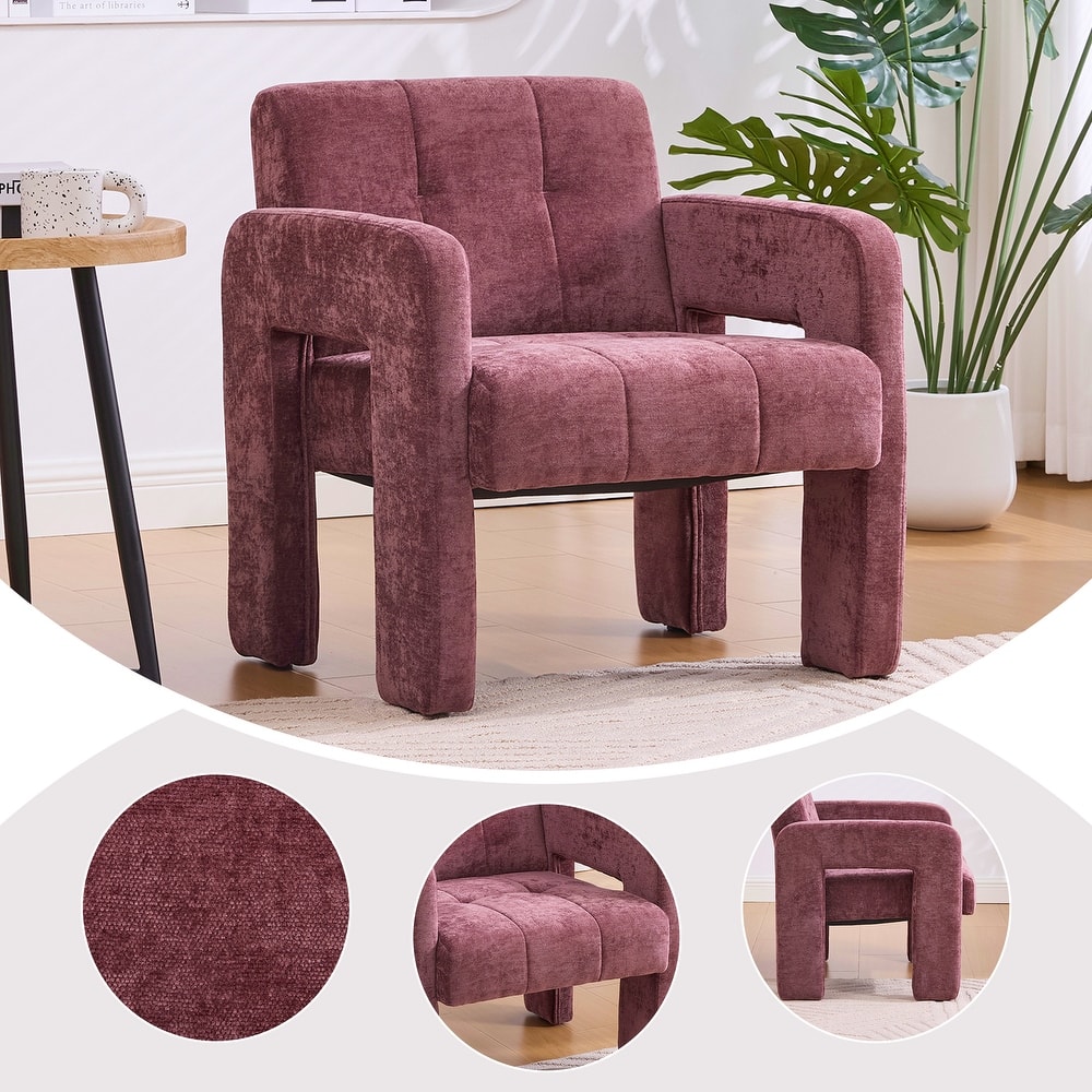 HOMEFUN Chenille Upholstered Tufted Comfortable Wood Frame Single Armchair
