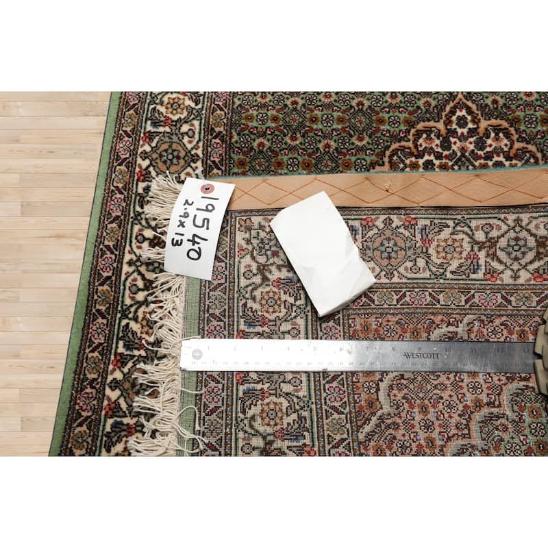 2'9''x13 Runner Hand Knotted Wool Green Traditional 300 KPSI Rug - 2' 9'' x 13'