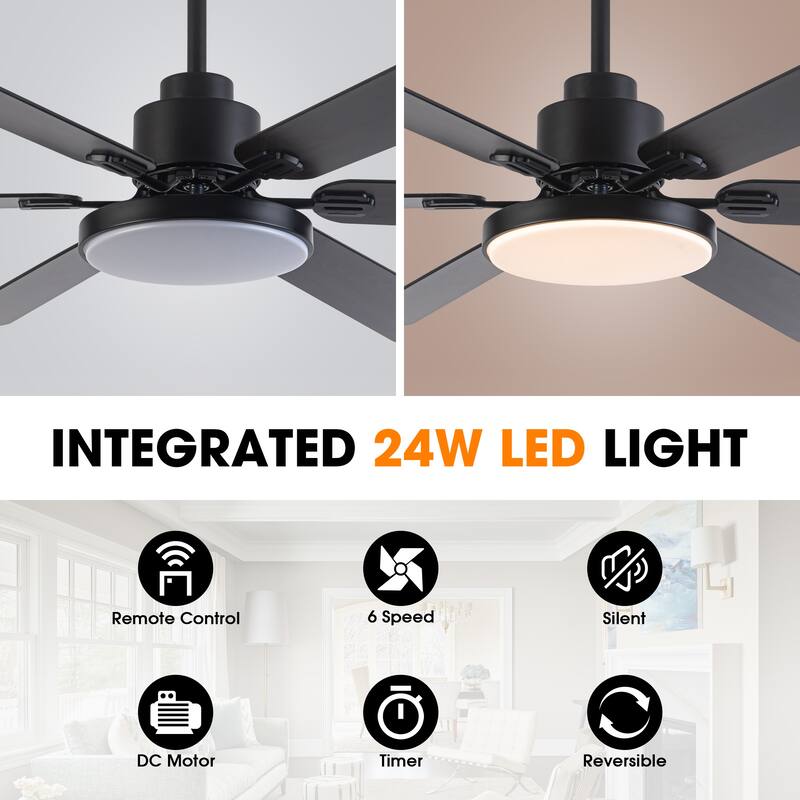 60-in Modern 6-Blade Dimmable LED Ceiling Fan with Light and Remote