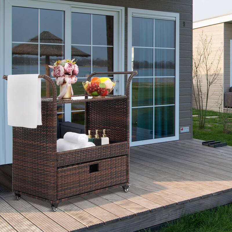 Outdoor Wicker Bar Cart
