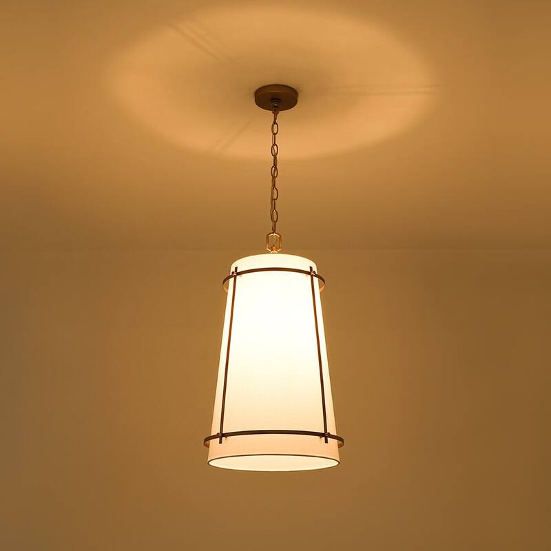 Modern 1-Light Round Cylinder White Fabric Cage Pendant Chandelier