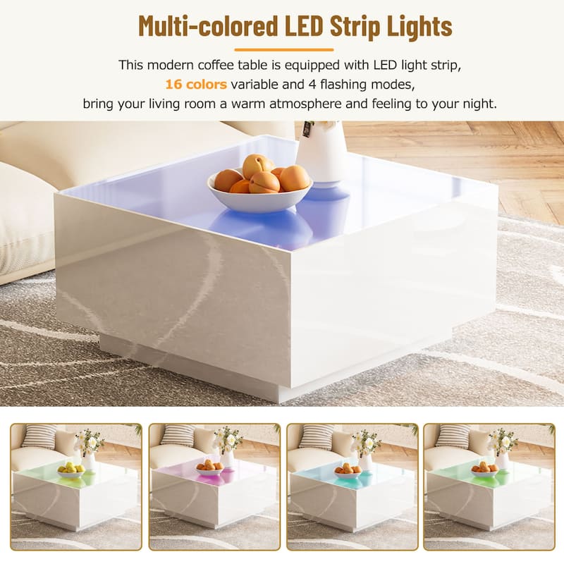 Modern Style Living Room Table with LED Lights