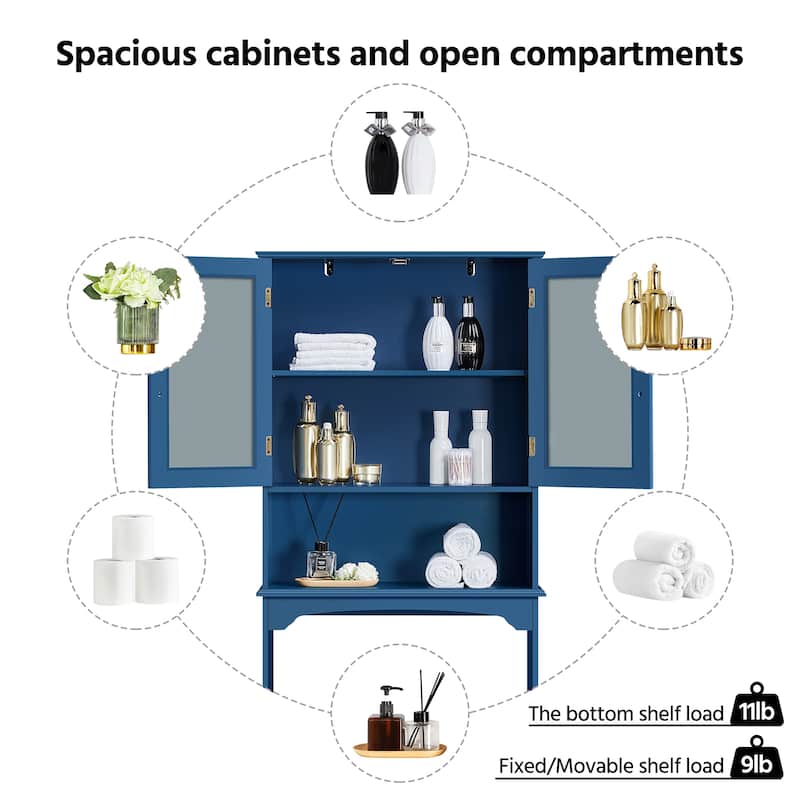 Yaheetech Bathroom Organizer Over The Toilet,2-Door,1 Open-Shelf