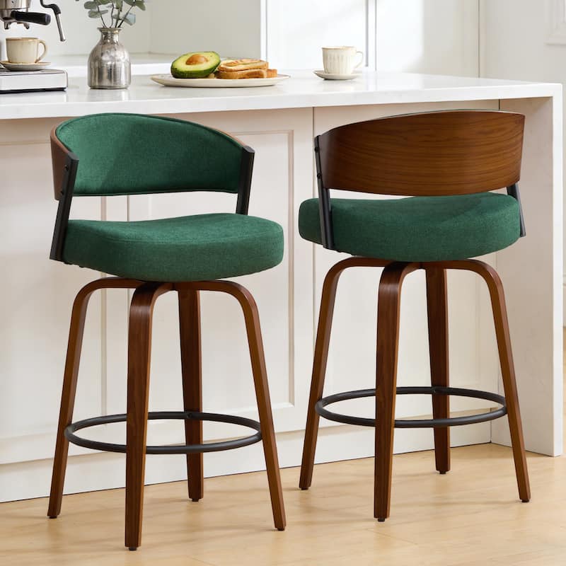 Upholstered Swivel Counter Height Bar Stool with Curved Back and Bentwood Frame - 37.2"H x 19.1"W x 20.5"D