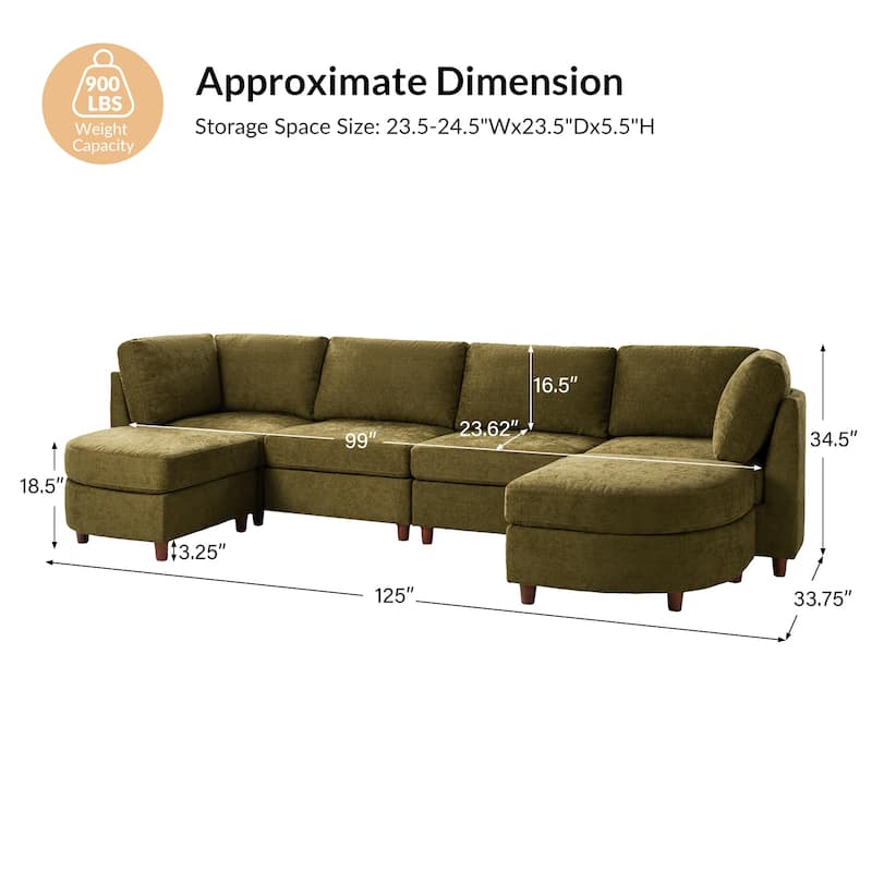 Mattia 125" Modern Under-seat Storage Sectional Sofa with Round Table and Solid Wood Legs by HULALA HOME
