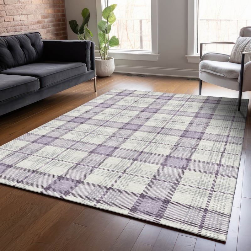Machine Washable Indoor/ Outdoor Casual Plaid Chantille Rug - Lavender - 2'6" x 3'10"