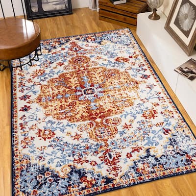 Area Rug 6x9 Vintage Bohemia Large Persian Non-slip Washable Rug For Living Room Kitchen Bedroom Living Room Flower Design Amber