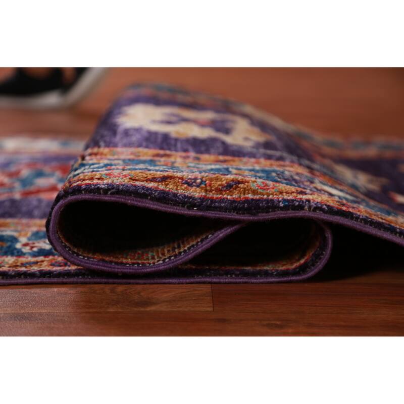Hand Knotted Oriental 100% Wool Carpet Transitional All-Over Purples Oushak Runner Rug - 9' 11'' X 2' 10''