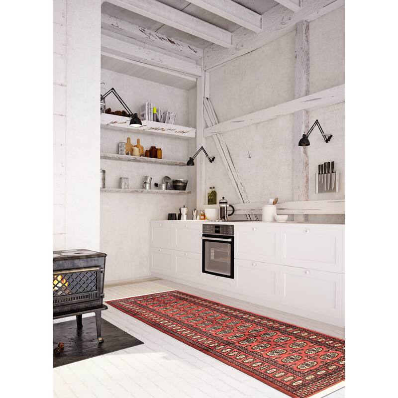 ECARPETGALLERY Hand-knotted Peshawar Bokhara Coral Wool Rug - 2'7 x 9'9