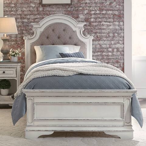 Magnolia Manor Antique White Weathered Bark Upholstered Bed