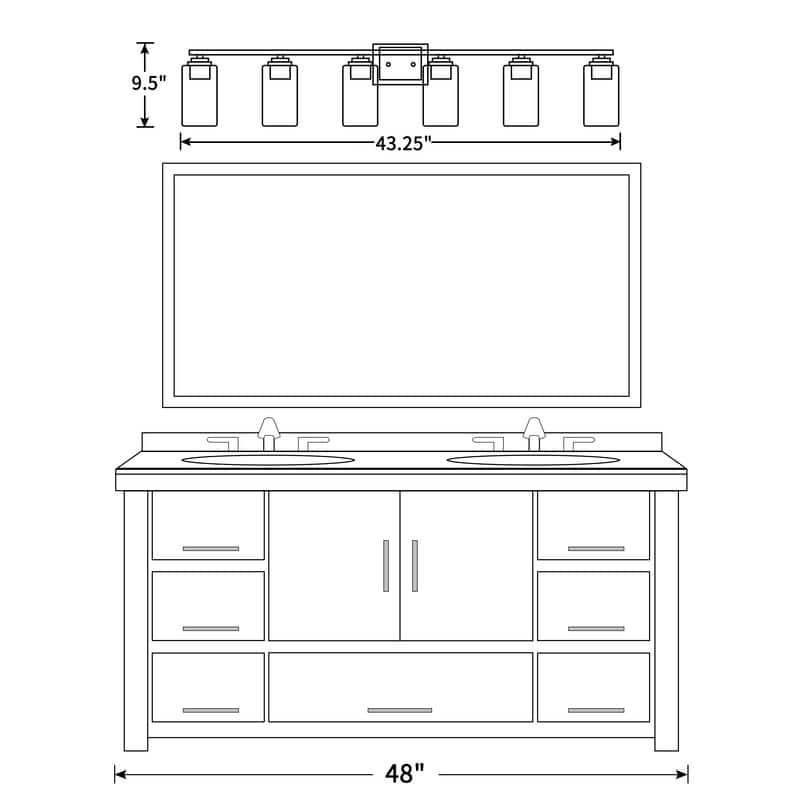 KAWOTI Rive 43" 6-Light Modern Bathroom Vanity Light Antique Brass