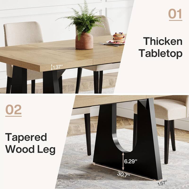 71" Farmhouse Oak and Black Dining Table Rectangular with Solid Wood Legs
