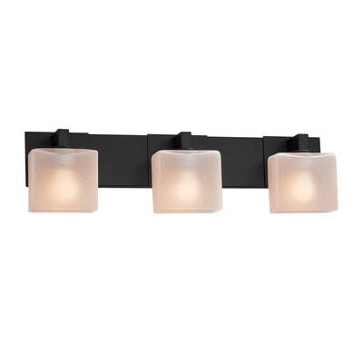 Justice Design Fusion Modular 3-light Matte Black Bath Bar, Frosted Crackle Rectangle Shade