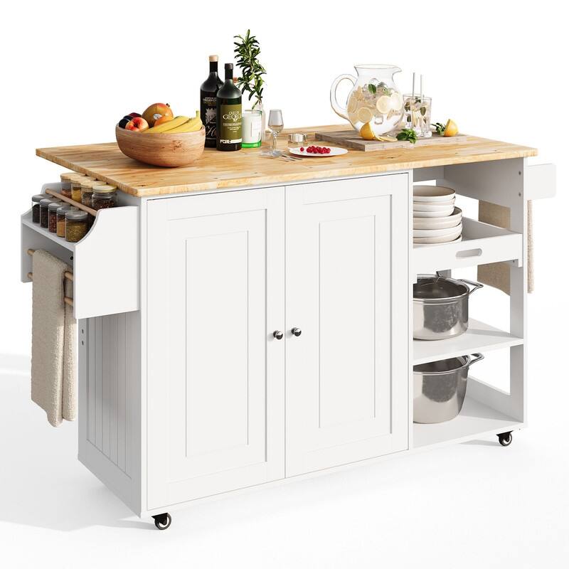 Kitchen Island Cart, Kitchen Island Rolling Trolley Cart with Adjustable Storage Cabinet