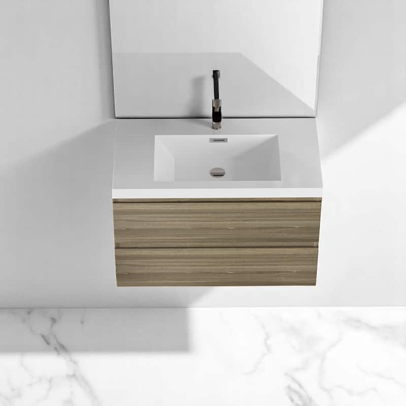 36 Inch Wall Mounted Bathroom Vanity with Resin Top Sink, Floating Storage Cabinet, Soft-Close Drawers