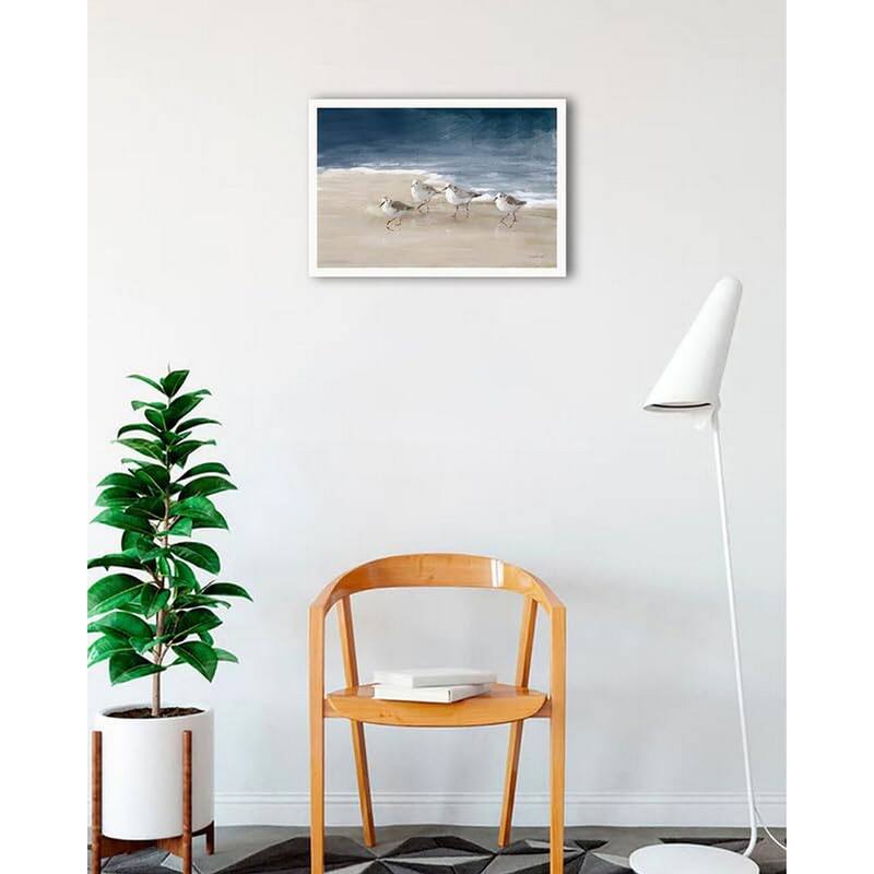 Shore Birds On Sand I Framed Poster - 18 x 24 Inch - White