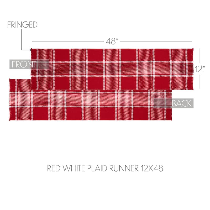 Eston Red White Plaid Runner Fringed 12x36