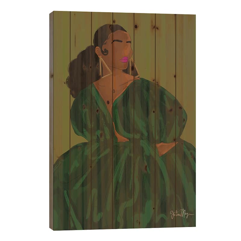 Green Print On Wood by Winnie Weston - Multi-Color - 40x26x1.5