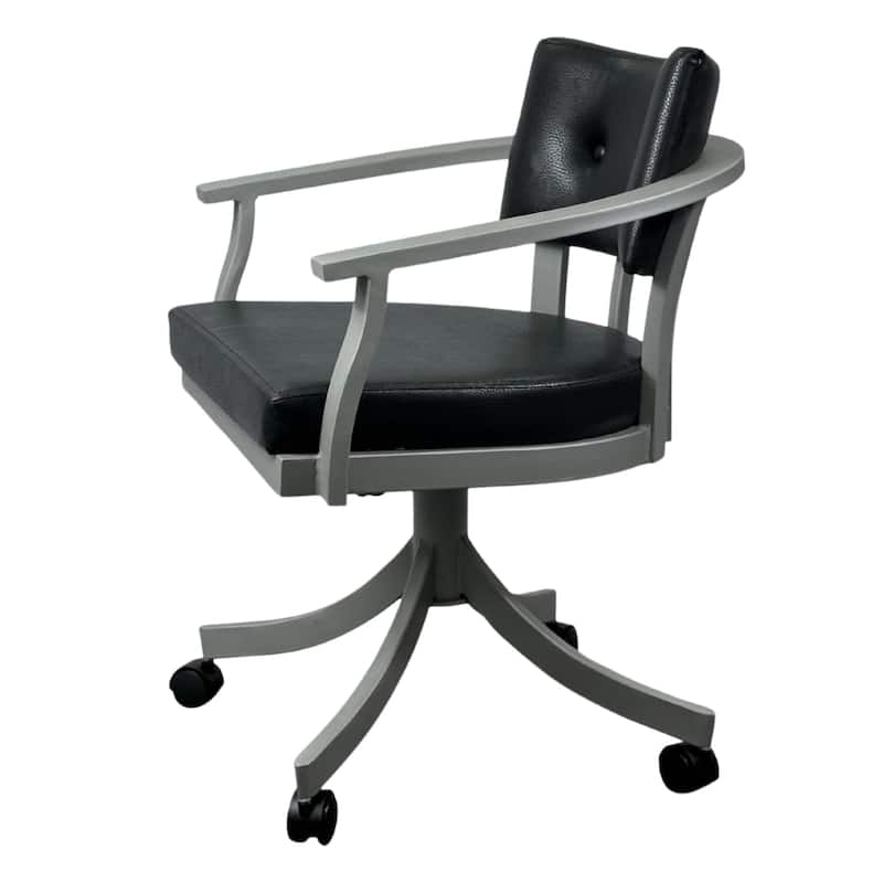 Tempo Furniture Regal Caster Swivel & Tilt Dining Chair w/ Arms Armchair Nickel Powder Coat Finish & Black Polyurethane