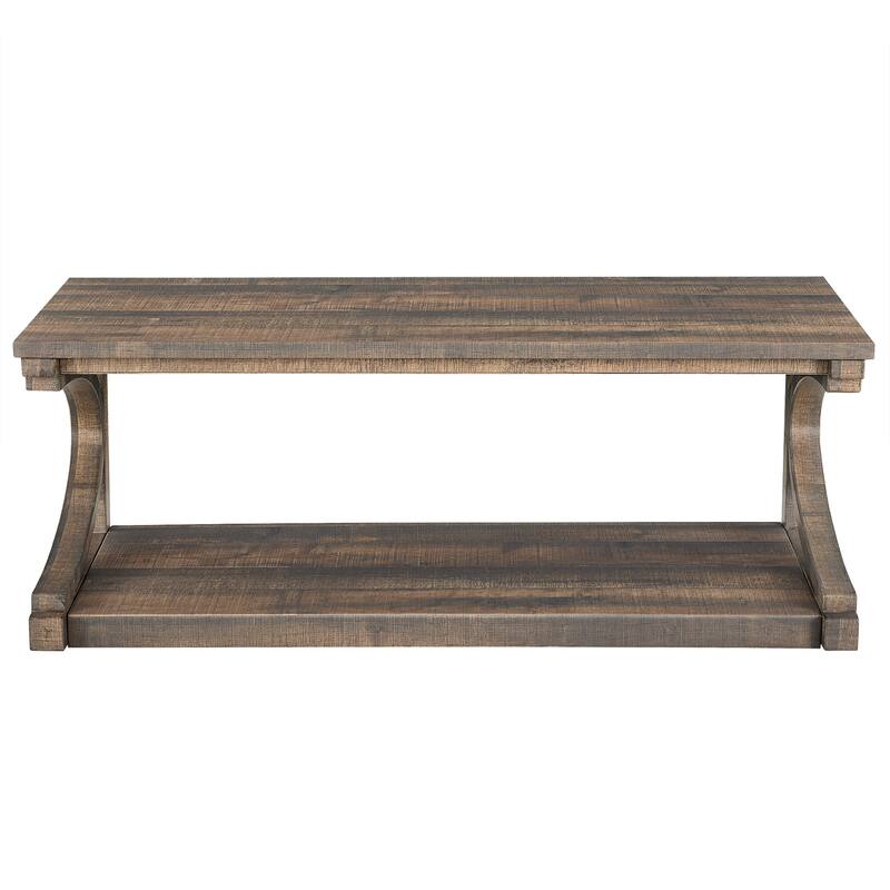Unique Solid Wood Coffee Table with Storage Shelf