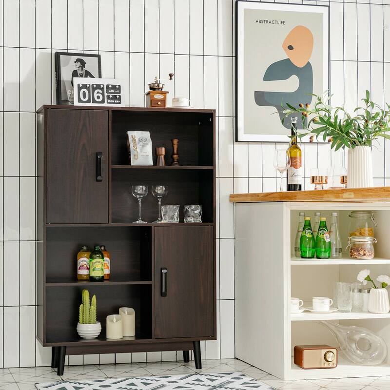 Gymax Sideboard Storage Cabinet Bookshelf Cupboard w/Door Shelf Black