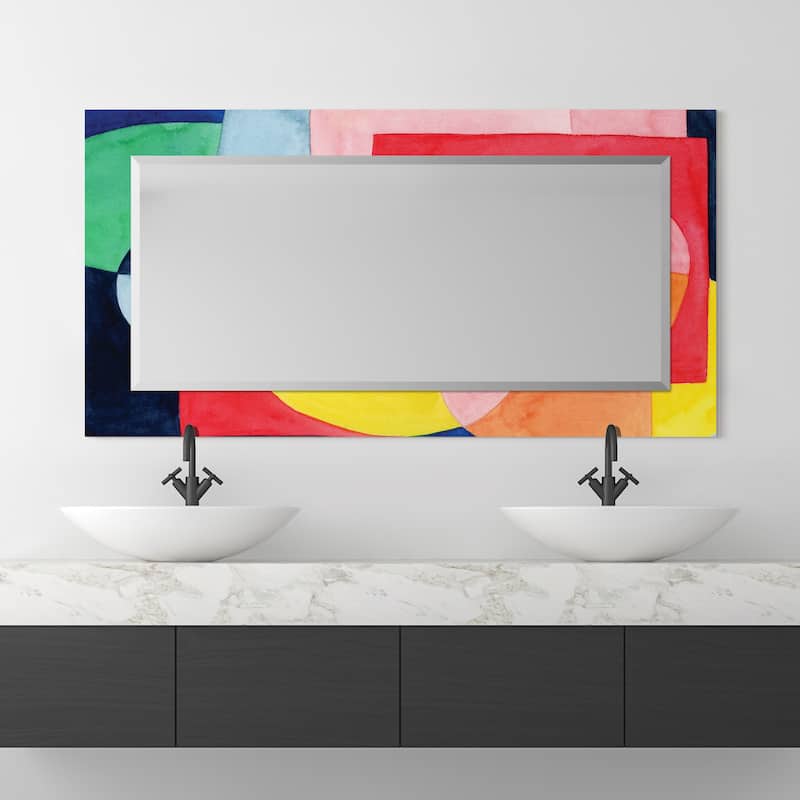 Launder Rectangular Beveled Mirror on Free Floating Printed Tempered Art Glass - Clear - 54" x 28"