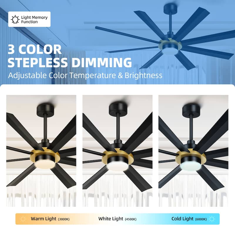 Moasis 8-Blade Large LED Ceiling Fan with Light and Remote Control