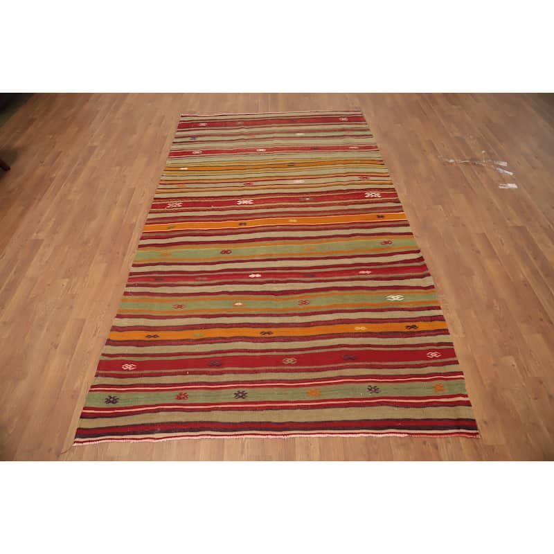 Hand Woven Oriental 100% Wool Carpet Southwestern Tribal Multi-Colored Kilim Area Rug - 8' 2'' X 4' 9''