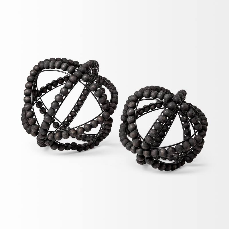 Earnhardt I Small 9L x 9W Black Wooden Beaded Orb