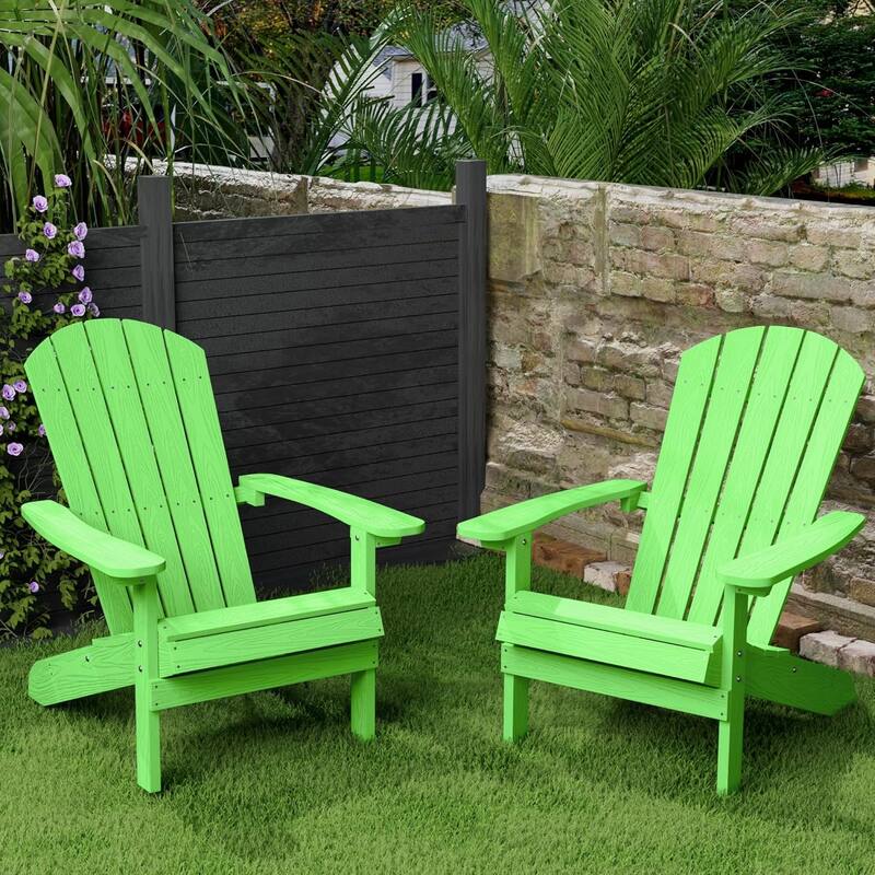 WINSOON All Weather HIPS Outdoor Plastic Adirondack Chairs Set of 2 - Lime