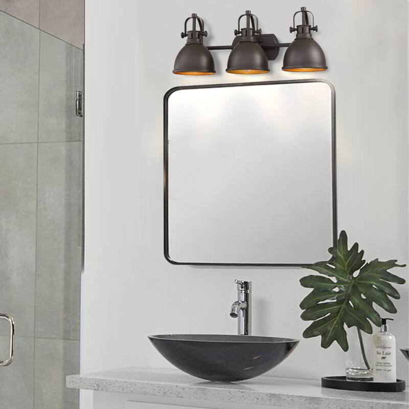 3-light Vanity Light with Dark Bronze finish and Gold Painting Inside