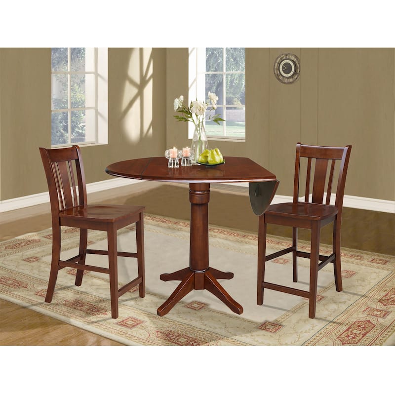 42" Round Pedestal Couonter Height Table and Two Stools - Espresso