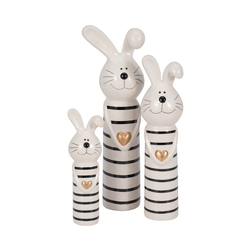 Sagebrook Home Lines Bunny With Gold Heart, White/Black