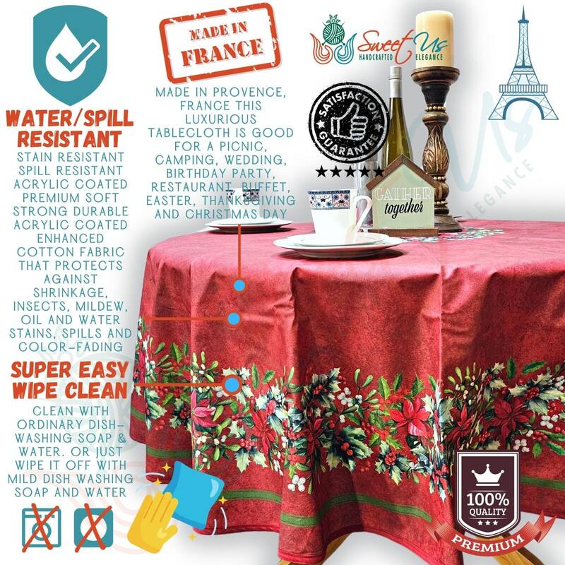 Christmas Acrylic Coated Wipeable Spill Resistant French Tablecloth